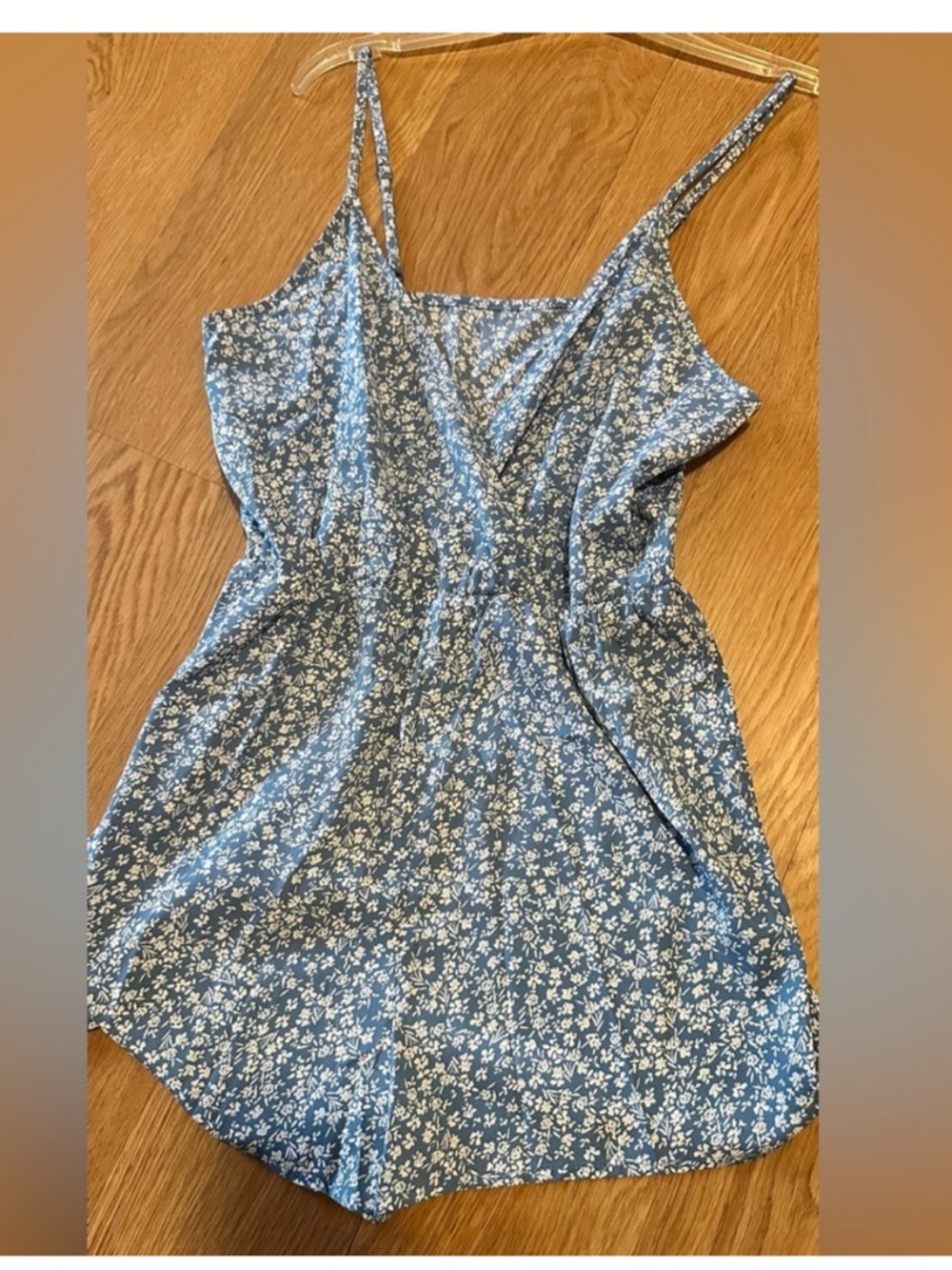 Blue Floral Spaghetti-Strap Romper Dress with Shorts Summer Cute